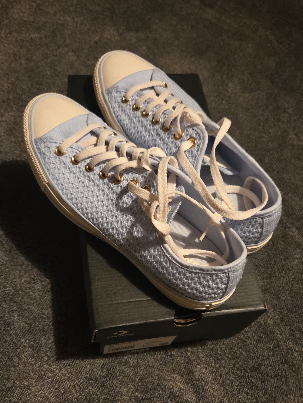 Converse Light Blue Knit Low-Top Sneakers with Cream Accents